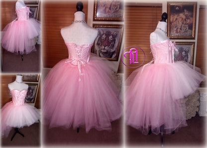 Birthday Anniversary Bridal Valentines Day Dress Skirt Corset Style Outfit Light Pink Blush Pink Hi Low Skirt Hearts Cupid