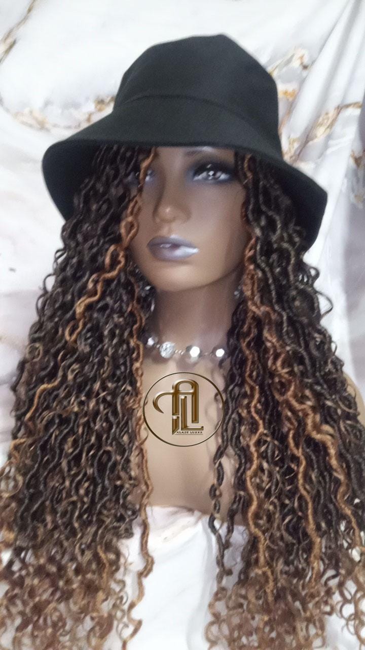 Bucket Hat Boho Goddess Locs  Ombre Brown Blonde Loc Wig Hat  Faux Locs Hat Wig  Dreads Locs Cap  Alopecia Chemo Hair Thinning Fisherman Hat