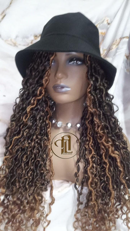 Bucket Hat Boho Goddess Locs  Ombre Brown Blonde Loc Wig Hat  Faux Locs Hat Wig  Dreads Locs Cap  Alopecia Chemo Hair Thinning Fisherman Hat