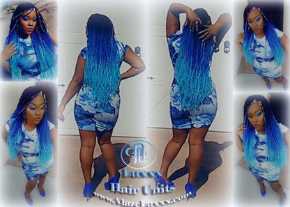 Senegalese Twist Braid Wig Blue Ombre Small Long Micro Braids Royal Baby Sky Blue  Unicorn Mermaid Wig Sale Alopecia Blue Braids