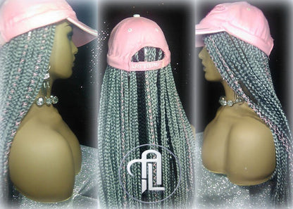 Silver Grey Black Box Braid Hat Wig  Gym Hat Baseball Cap Braided Hat Wig Women Hair Summer Winter Hat Hair Cap Wig Hat Chemo Hat Alopecia