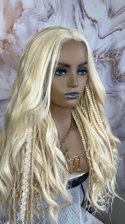 Lace Front Dread Braid Full 613 Blonde Wig Twist Soft Crochet Boho Synthetic Dread Braid Boho Long Wavy Curly Wig Goddess Braids & Waves 24'
