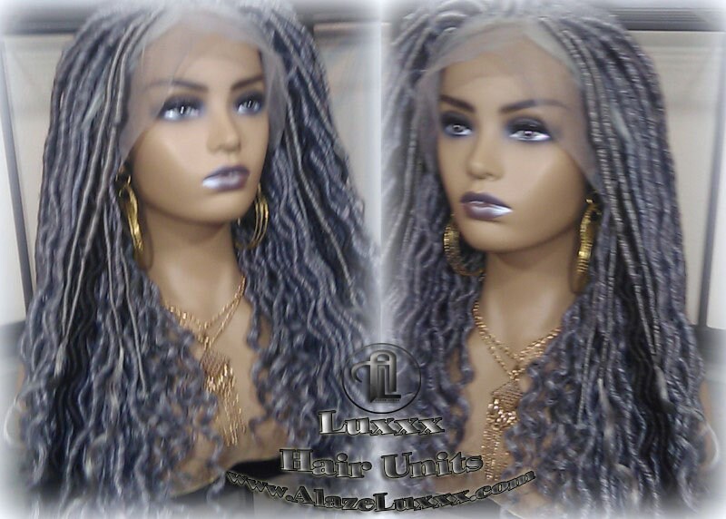 Lace Frontal w Baby Hairs Faux Locs Synthetic Goddess LONG Lace Salt N Pepper Closure w Baby Hairs Dread Wig Wavy Black  1b 51 Grey Gray