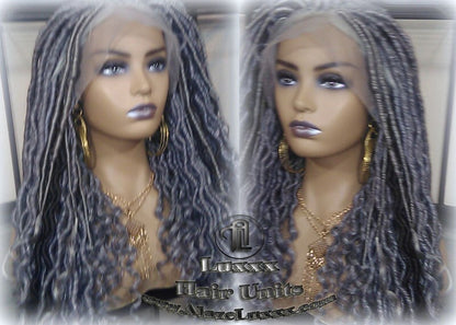 Lace Frontal w Baby Hairs Faux Locs Synthetic Goddess LONG Lace Salt N Pepper Closure w Baby Hairs Dread Wig Wavy Black  1b 51 Grey Gray