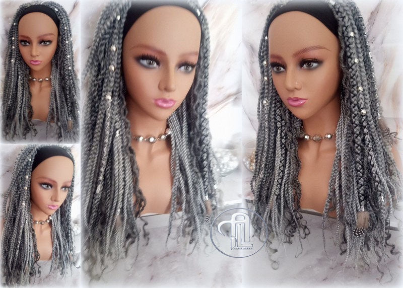 Headband Wig Silver Grey 44 51 Braids Dreads Mix Set Twist Soft Crochet Boho Dread Braid Set Bohemian extensions