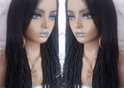 Full Wig with 4x4 Lace Closure Black Braids Dreads Mix Set Twist Soft Crochet Boho Dread Braid Set Bohemian extensions