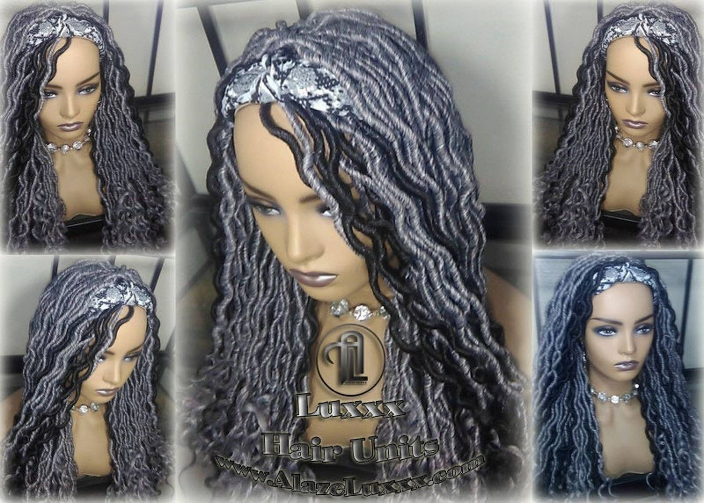 Headband Wig Goddess Faux Dread Locs Salt N Pepper 44 51 Gypsy Boho Silver Black 1B Grey Gray Platinum Storm Wig Unit Wavy Ready to Ship