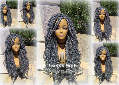 Big Large Fluffy  Storm Silver Grey Gray 44 51 Platinum Metallic Chrome Hair Gypsy Bohemian Boho Goddess Faux Dread Locs Wig Coplay Crochet