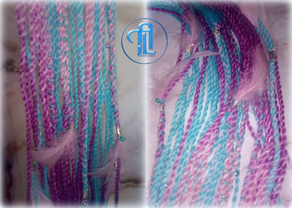 Ponytail Hair Fall Extensions Pink Ombre Purple Blue Elements Accents Feathers senegalese twist braids hair scrunchie gender reveal