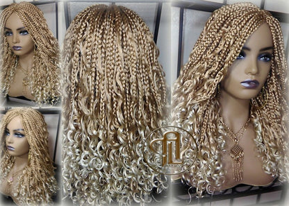 14 in Box Braid Boho Short Curly Wig Blonde 27 613 Mix Ombre Balayage Honey Blonde Platinum Wig for Black White Women Alopecia Ready to Ship