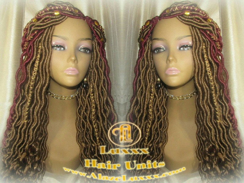 Marley Goddess Crochet Synthetic Dread Dred Loc Lock Wig Red Burgundy 530 Ombre Gold honey blonde 27 Box Braids Kinky Twist Hair Braided Wig