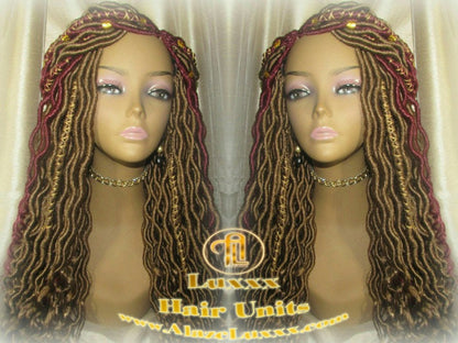 Marley Goddess Crochet Synthetic Dread Dred Loc Lock Wig Red Burgundy 530 Ombre Gold honey blonde 27 Box Braids Kinky Twist Hair Braided Wig