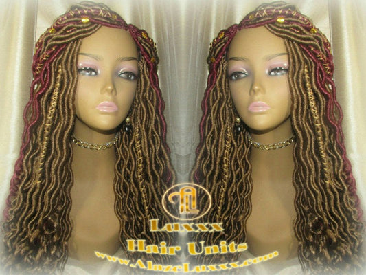 Marley Goddess Crochet Synthetic Dread Dred Loc Lock Wig Red Burgundy 530 Ombre Gold honey blonde 27 Box Braids Kinky Twist Hair Braided Wig