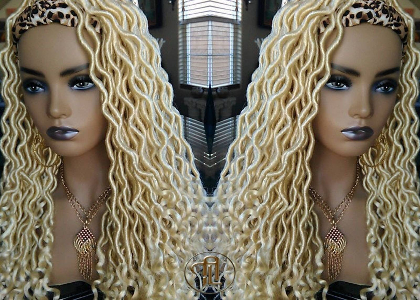 Headband Wig Blonde 613 Platinum Goddess Faux Locs Gypsy Bohemian Boho Dread Loc Wig Blonde Wavy Marley DE SE Dred Lock Crochet Braided Wig