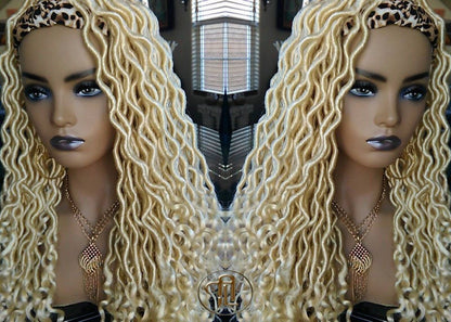 Headband Wig Blonde 613 Platinum Goddess Faux Locs Gypsy Bohemian Boho Dread Loc Wig Blonde Wavy Marley DE SE Dred Lock Crochet Braided Wig