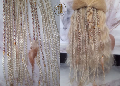 Blonde 613 White Blonde Platinum Clip in Braid Long 24 in Boho Extensions Box braiding hair Rave Festival Feathers Elements