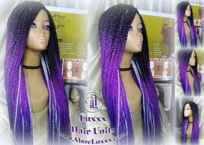 Long Ombre Purple Senegalese Twist Wig Lakers Long Small braid Kobe Bryant Ombre Mermaid Cosplay EDC Festival Carnival Vacation Wig