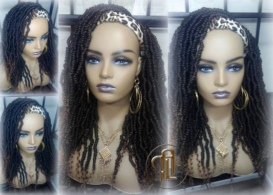 Headband Wig 14in' Passion Twist Short Black 1B 30 Black Brown Mini Small Fluffy Irregular Bomb Spring Kinky Bohemian Boho Hair twist hair