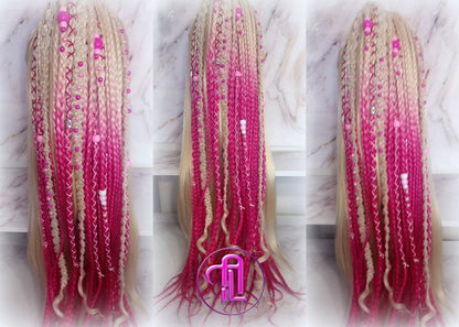 Ponytail Hair Fall Extensions Blonde Pink Ombre Elements Accents Feathers synthetic box braids hair scrunchie clip in Clip on Braids