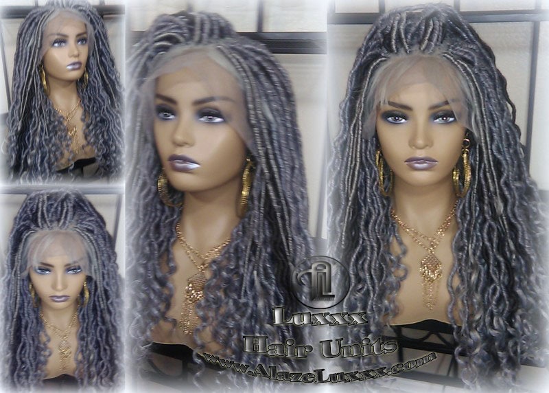 Lace Frontal w Baby Hairs Faux Locs Synthetic Goddess LONG Lace Salt N Pepper Closure w Baby Hairs Dread Wig Wavy Black  1b 51 Grey Gray