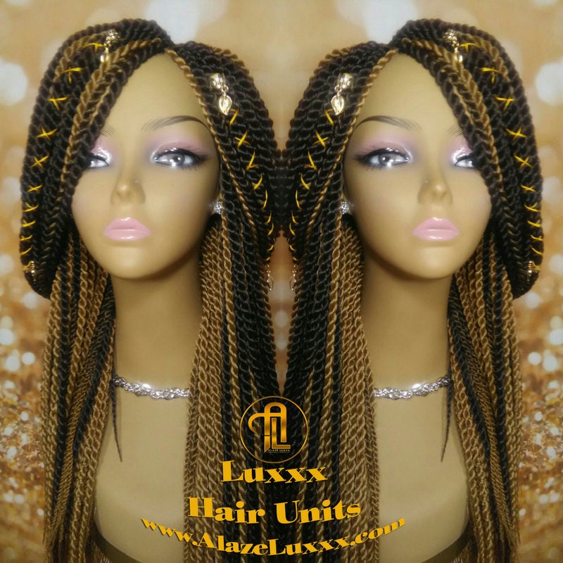 Straight Senegalese Twist Wig Unit! Medium Small Long Blonde Brown #4 #27 Crochet Twist Braided Wig 2tone honey blond hair charms wig maker