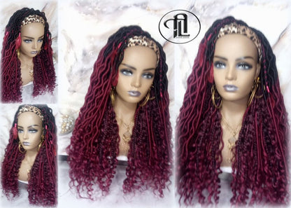 Headband Wig Ombre Black Red Burgundy 530 Dreads Mix Set Twist Soft Crochet Boho Dread Braid Set Bohemian extensions