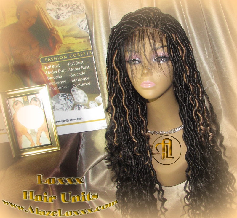 Faux Locs Synthetic Goddess LONG 4x4 Lace Closure w Baby Hairs Dread Wig Wavy Black Dreads Honey Blonde 27 Carnival Cosplay Rave Raver TREND