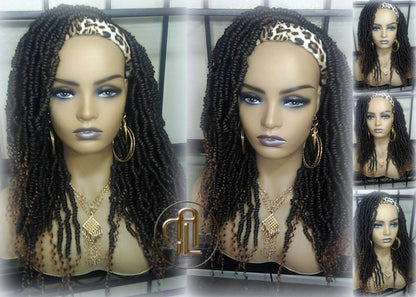Headband Wig 14in' Passion Twist Short Black 1B 30 Black Brown Mini Small Fluffy Irregular Bomb Spring Kinky Bohemian Boho Hair twist hair