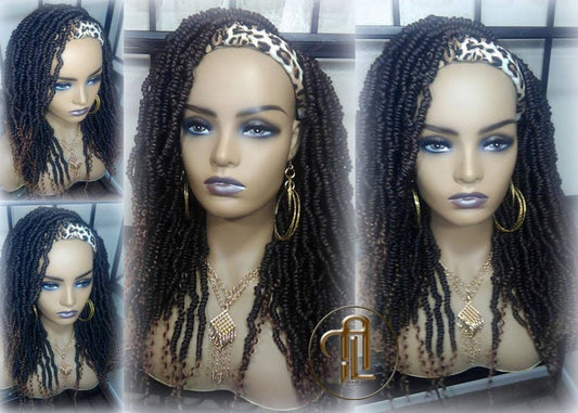 Headband Wig 14in' Passion Twist Short Black 1B 30 Black Brown Mini Small Fluffy Irregular Bomb Spring Kinky Bohemian Boho Hair twist hair