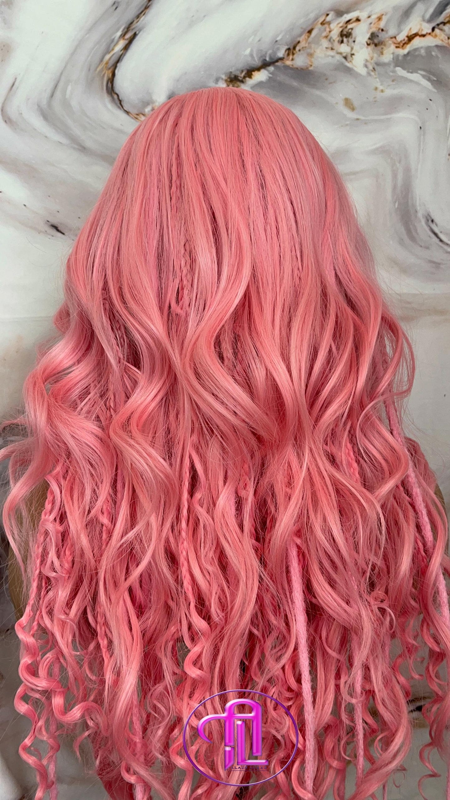 Pink Dread Braid Wig With Bangs – Long Synthetic Boho Glam Wig Chain Snake Goddess Loc Braid Wavy Curly