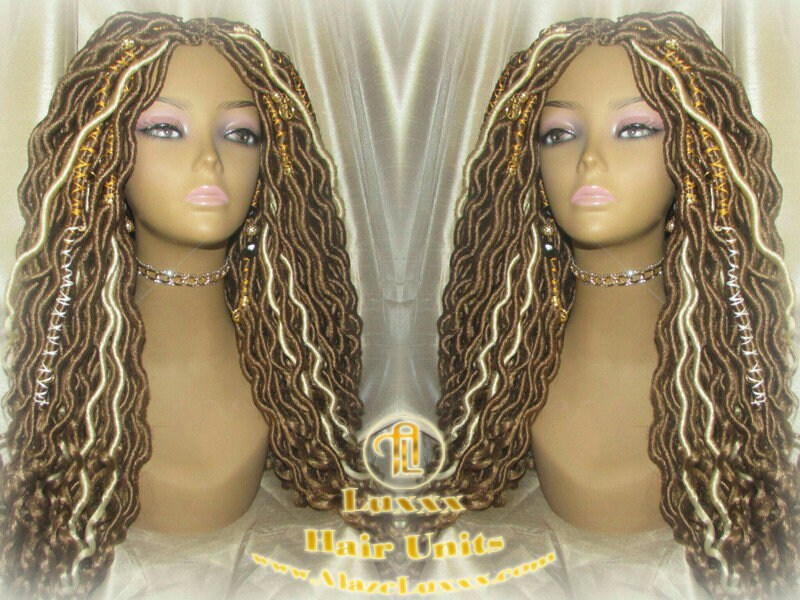 Platinum Blonde Honey Goddess Faux Gypsy Bohemian Boho Dread Loc Wig Blonde #613 #27 Wavy Marley DE SE Dred Lock Blonde Crochet Braided Wigs