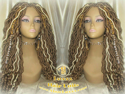 Platinum Blonde Honey Goddess Faux Gypsy Bohemian Boho Dread Loc Wig Blonde #613 #27 Wavy Marley DE SE Dred Lock Blonde Crochet Braided Wigs