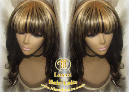 China Chinese Bang Virgin Hair Unit Wig Brown Honey Blonde Ombre Straight Hair Highlights Balayage Brown 27  dark roots Alopecia Wig Stylist