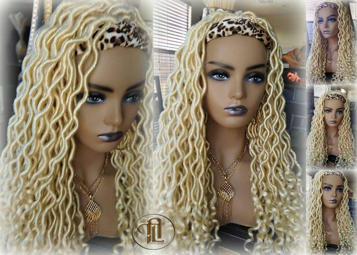 Headband Wig Blonde 613 Platinum Goddess Faux Locs Gypsy Bohemian Boho Dread Loc Wig Blonde Wavy Marley DE SE Dred Lock Crochet Braided Wig