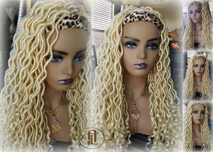Headband Wig Blonde 613 Platinum Goddess Faux Locs Gypsy Bohemian Boho Dread Loc Wig Blonde Wavy Marley DE SE Dred Lock Crochet Braided Wig