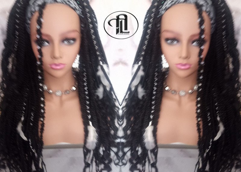 Black 1B Headband Wig Braids Dreads Mix Set Twist Soft Crochet Boho Dread Braid Set Bohemian extensions Goddess Faux Locs Partial Dreads Wig