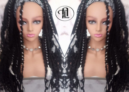 Black 1B Headband Wig Braids Dreads Mix Set Twist Soft Crochet Boho Dread Braid Set Bohemian extensions Goddess Faux Locs Partial Dreads Wig