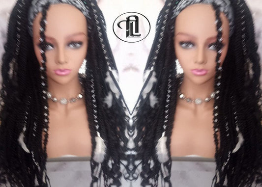 Black 1B Headband Wig Braids Dreads Mix Set Twist Soft Crochet Boho Dread Braid Set Bohemian extensions Goddess Faux Locs Partial Dreads Wig