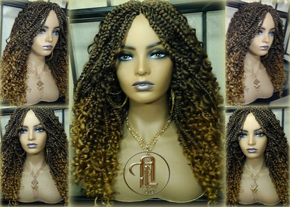Box Braid Boho Short Curly Wig 14in Brown Auburn 30 27 Honey blonde Distressed Goddess Box Braids Loose Curly Hair Ready to ship