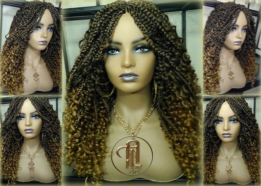Box Braid Boho Short Curly Wig 14in Brown Auburn 30 27 Honey blonde Distressed Goddess Box Braids Loose Curly Hair Ready to ship
