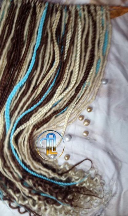 Brown Blonde Blue Set Soft boho Bohemian dreadlocks textured braids wavy dreads  SE Full set Curls dreads and Braids Dragon Braids Locs