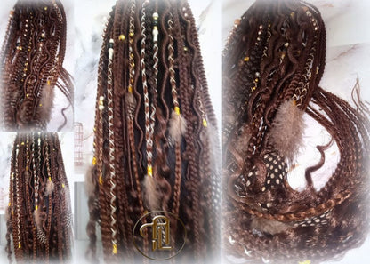 Brown Braids Extension on Hairband Hair Tie, Goddess Dreadlocks On Elastic Band Synthetic Dreads Ponytail Boho Hair Falls Renaissance