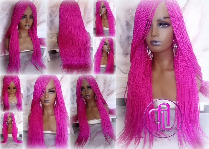 Hot Cosmic Pink Senegalese Twist Braid Wig Small Long Unicorn Mermaid Wig Sale Alopecia Braids Hot Pink Ready to Ship Magenta Braids Twists
