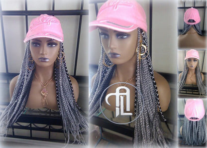 Silver Grey Black Box Braid Hat Wig  Gym Hat Baseball Cap Braided Hat Wig Women Hair Summer Winter Hat Hair Cap Wig Hat Chemo Hat Alopecia