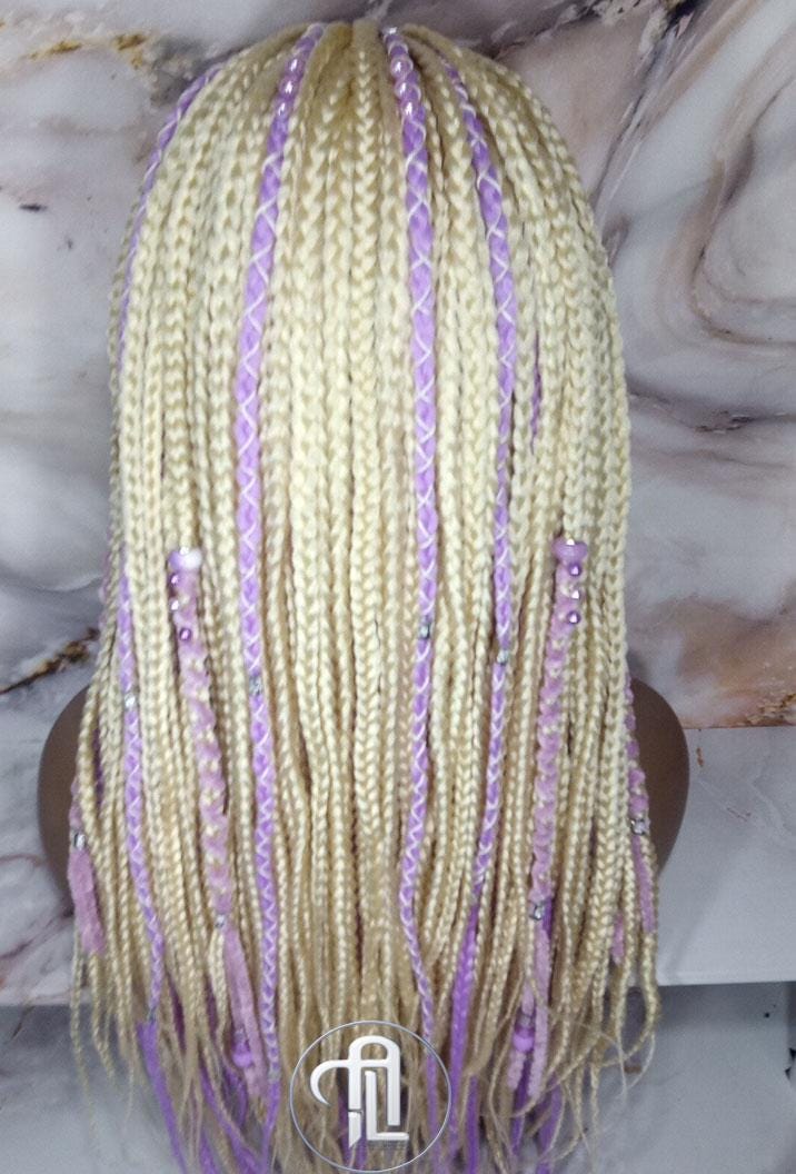 Headband Wig Blonde 613 Platinum Purple Lavendar Box Braids Gypsy Bohemian Boho Box Braids Long Straight Plaits Braided Wig Viking