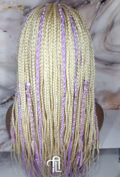 Headband Wig Blonde 613 Platinum Purple Lavendar Box Braids Gypsy Bohemian Boho Box Braids Long Straight Plaits Braided Wig Viking