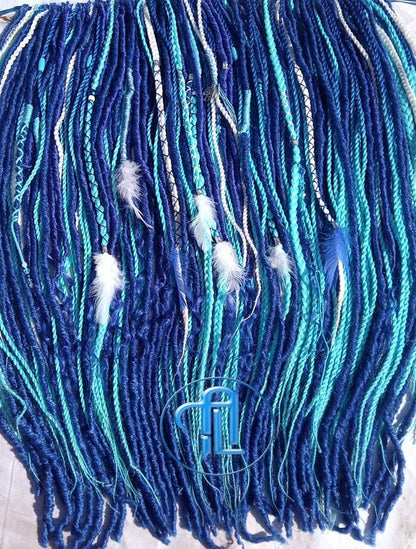 Blue White Ombre SE Synthetic Crochet Straight Dreads Braids synthetic soft and light Braid in hair extension Fake Faux Dreads Partial Set