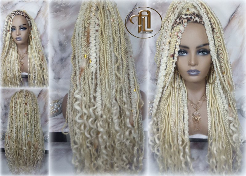 Headband Wig Blonde 613 Braids Dreads Mix Set Twist Soft Crochet Boho Dread Braid Set Bohemian extensions