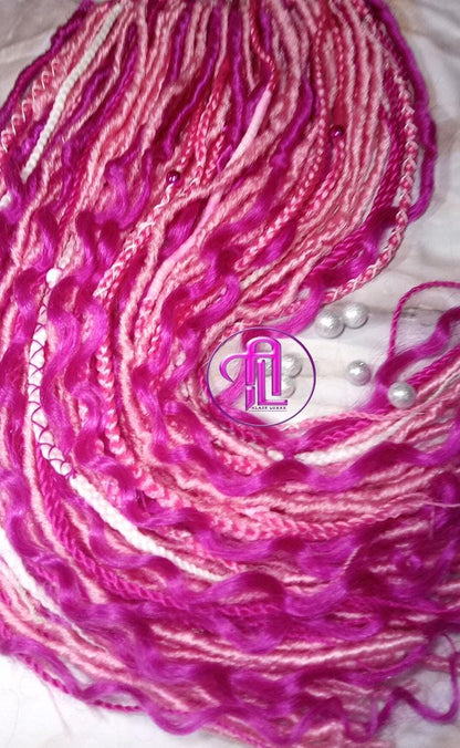 Pink white curl SE 75 Piece Set Straight wavy dreads textured braid Bohemian synthetic dreadlock Soft Boho Dread Braid Hair Extension Plaits
