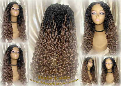 Goddess Faux Locs Gypsy Boho Ombre Black Blonde Long Synthetic Dreads Curly Wavy Cosplay Carnival Festival Braid Wig Alopecia Thinning Hair